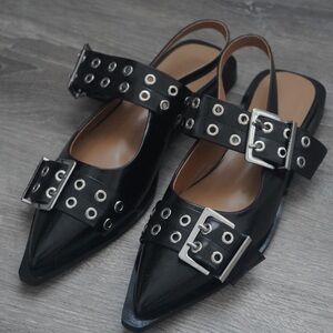 Stylish Black Buckle Flats
